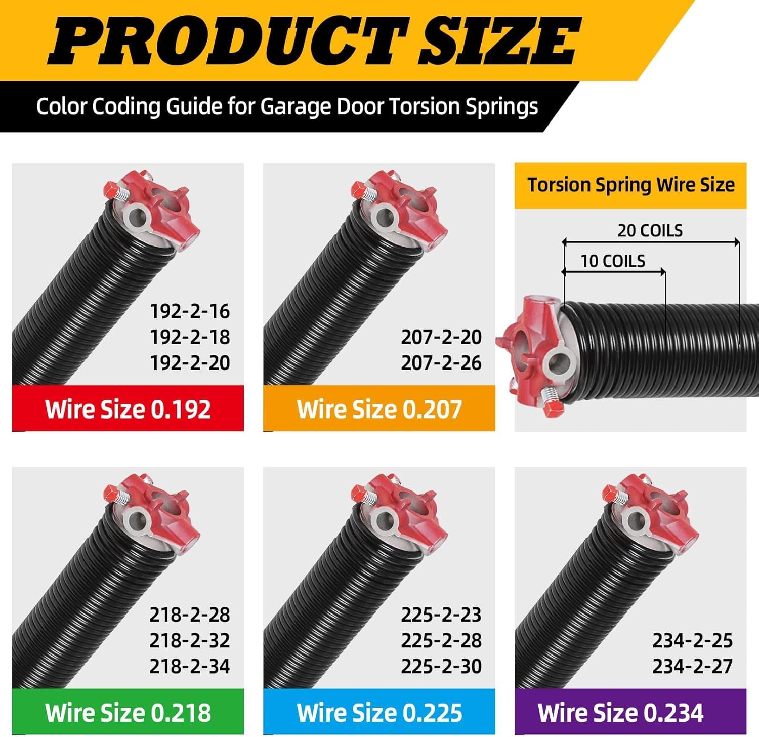 Pair of 2"Garage Door Torsion Springs Set with Non-Slip Winding Bars, Electrophoretic Coated (0.192X2"X16")