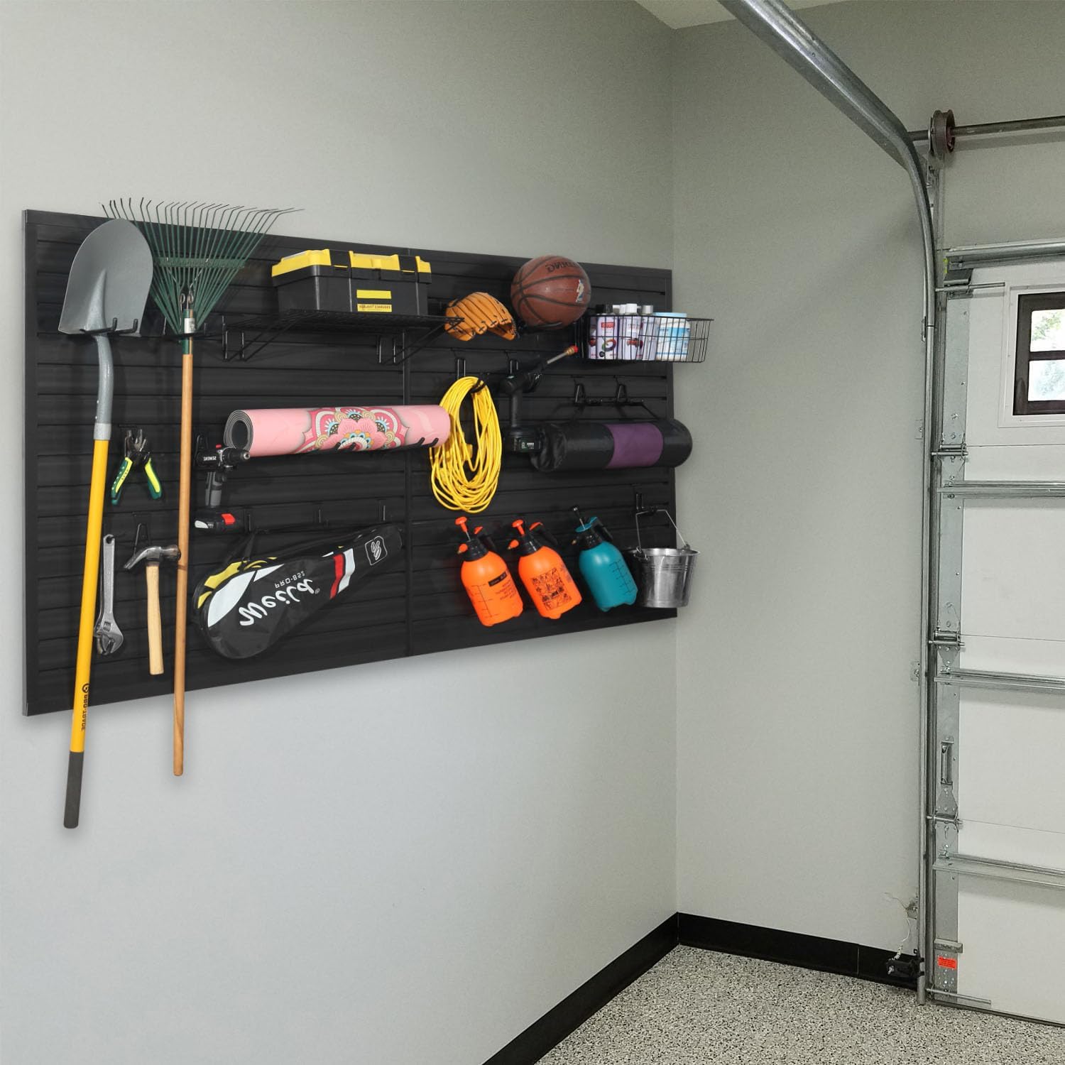 Slatwall Panel Garage Organizer PVC Slatwall Heavy Duty Wall Mounted Rack, Interlocking Slat Wall Panels for Tool Organization Peg Board(White 4 x 8 ft)