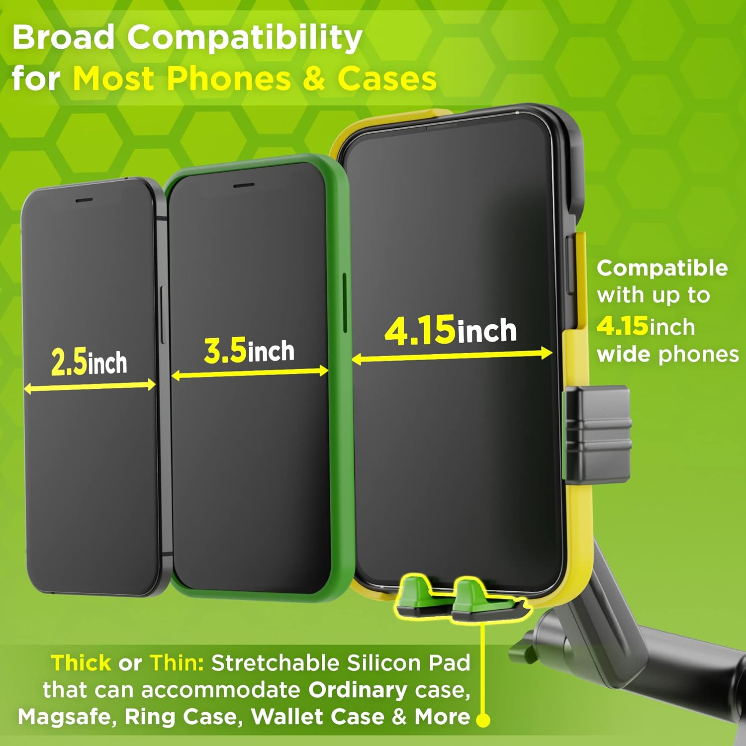 Phone Mount for Truck Phone Holder for Truck - Heavy Duty Super Suction Cup, Mobile Device Holder Dashboard Window 16.9 inch Long Arm & Stable, iPhone & Samsung Compatible, Semi Trucker, Green