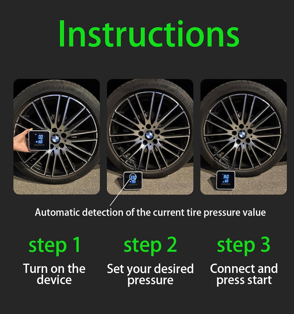 Tire Inflator Portable Air Compressor - 150 PSI Air Pump for Car Tires - 2X Faster Inflation, Smart Pump Tire Inflator for Cars, Motorcycles, Bicycles, Balls