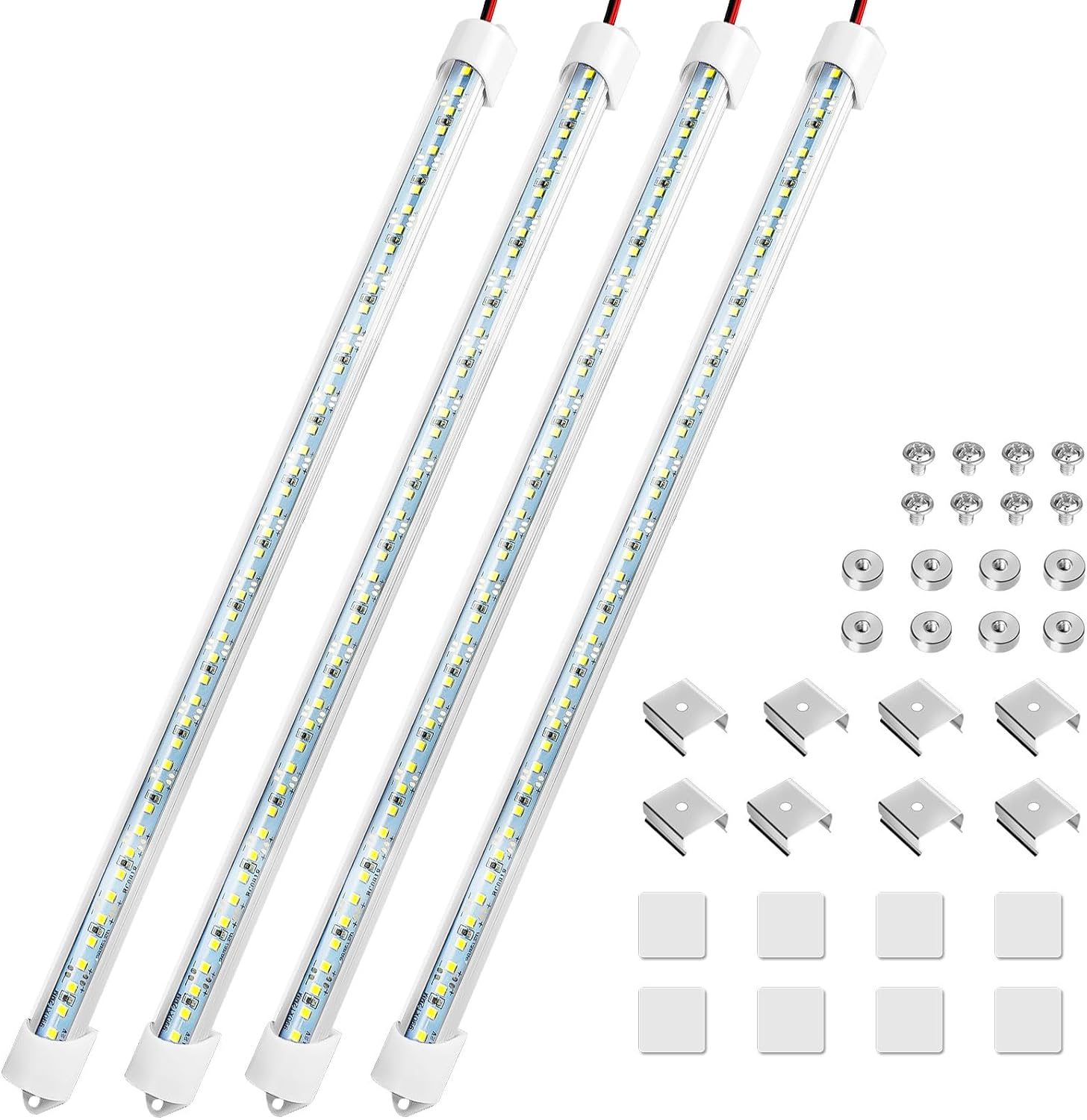 Linkstyle 4PCS 12V LED Interior Light Bar, 192LEDs 12V LED Light Strip with Switch, 6500K Slim Car Interior Lights for Car Truck RV Boat Cabinet