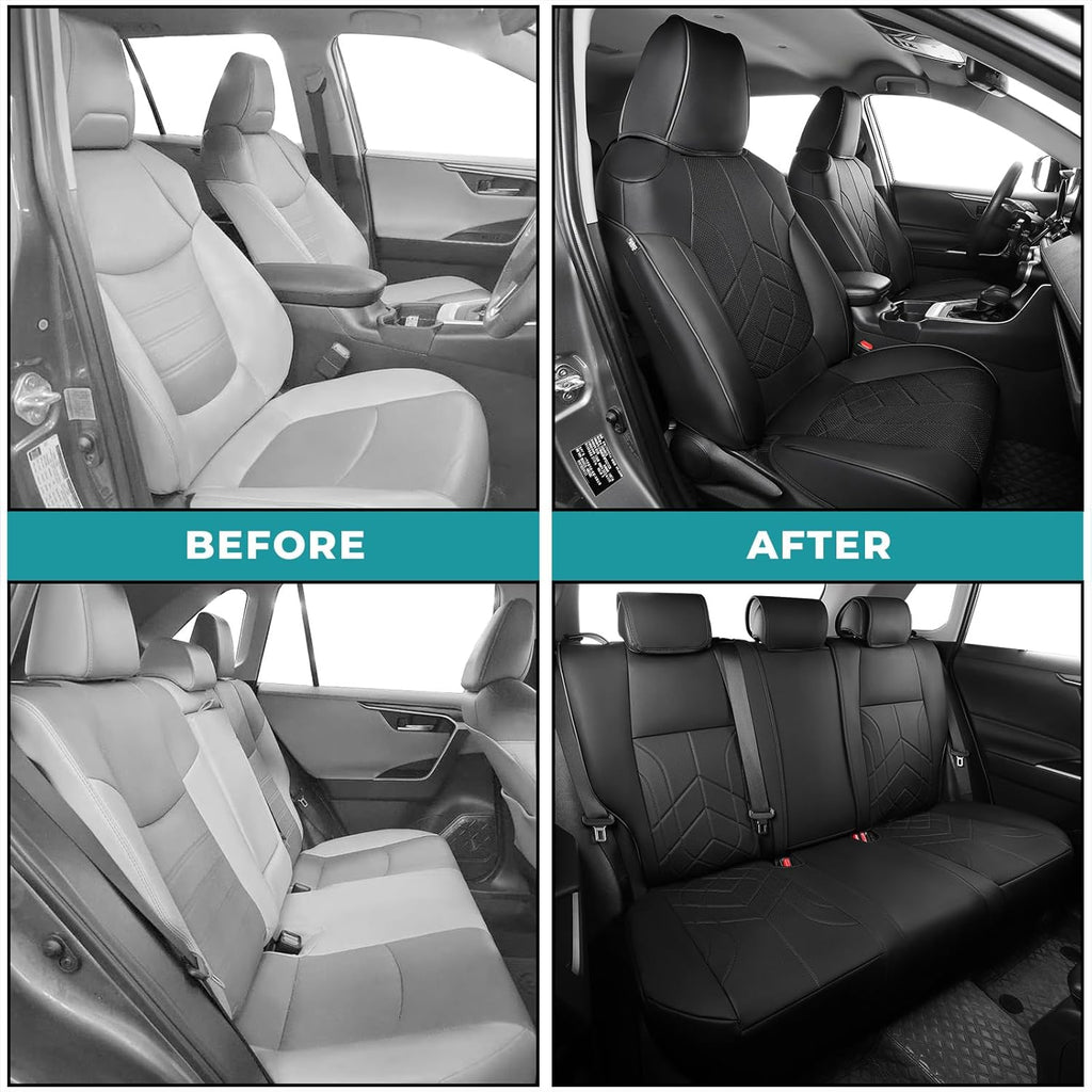 for Toyota RAV4 Seat Covers 2019 2020 2021 2022 2023 2024 2025 RAV 4 Prime & Hybrid XLE LE Limited XLE Premium (Not for XSE/SE Hybrid) - Custom Leather Car Seat Covers Full Set - Black
