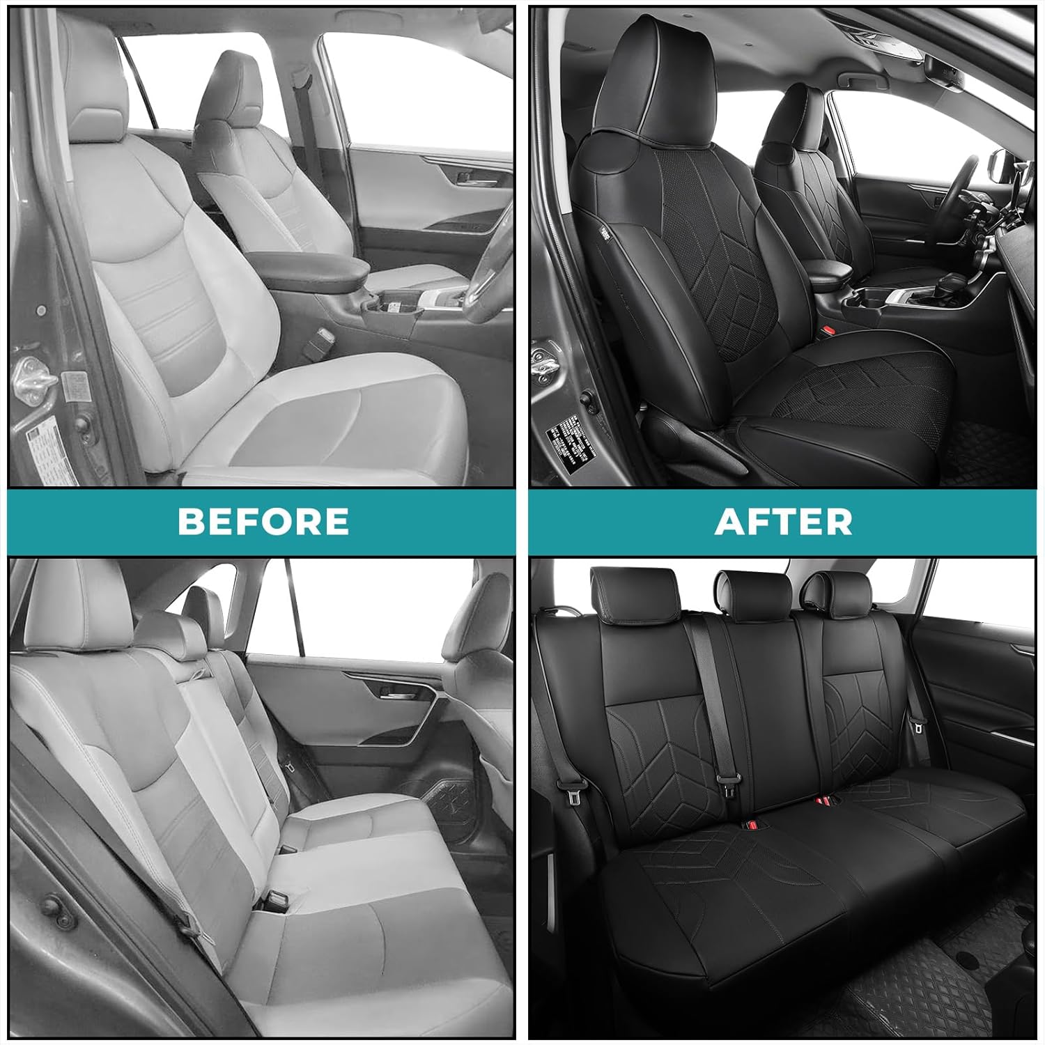 for Toyota RAV4 Seat Covers 2019 2020 2021 2022 2023 2024 2025 RAV 4 Prime & Hybrid XLE LE Limited XLE Premium (Not for XSE/SE Hybrid) - Custom Leather Car Seat Covers Full Set - Black