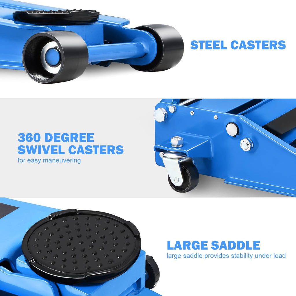 DNA MOTORING Low Profile Hydraulic Trolley Service/Floor Jack, 3 Ton (6000 lbs) Capacity, Lifting Range 3"-20", Blue, TOOLS-00475