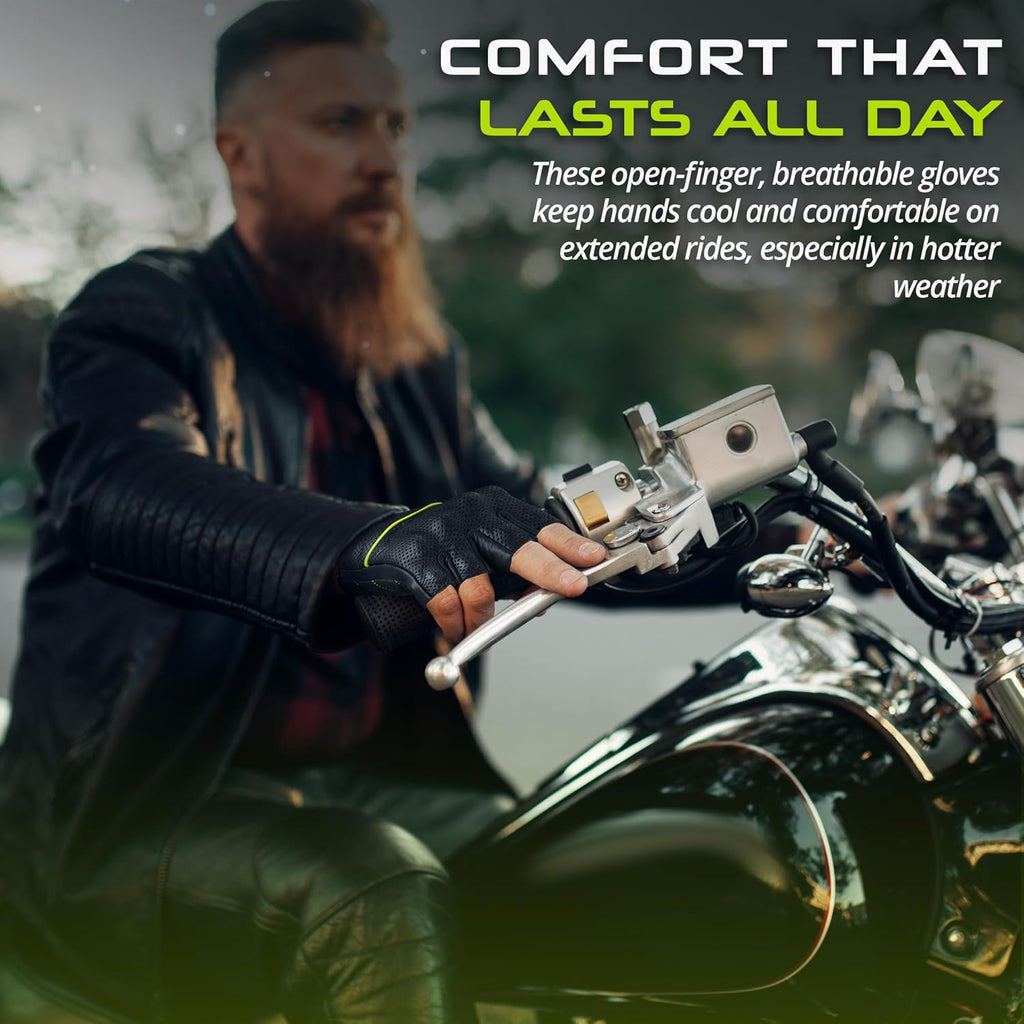 aasportx Motorcycle Gloves - Men's Leather Motorbike Gloves with Touchscreen Function - Non-Slip Pads for Men & Women