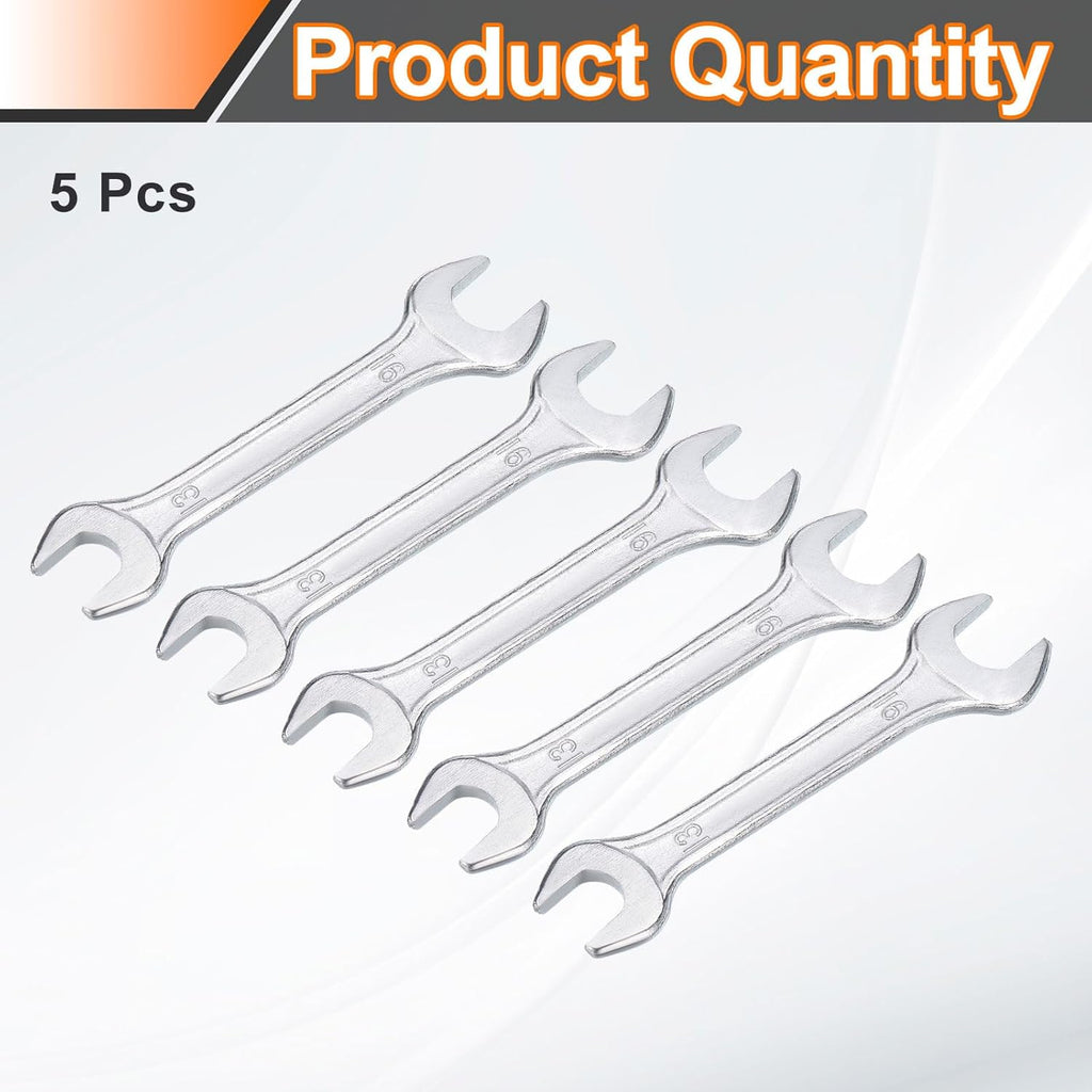 HARFINGTON 5pcs Double Open End Wrench 13mm x 16mm Metric 15 Degree Offset Angle Small Flat Head Wrench Galvanizing Open Ended Spanner for Automotive Repair Furniture Assembly