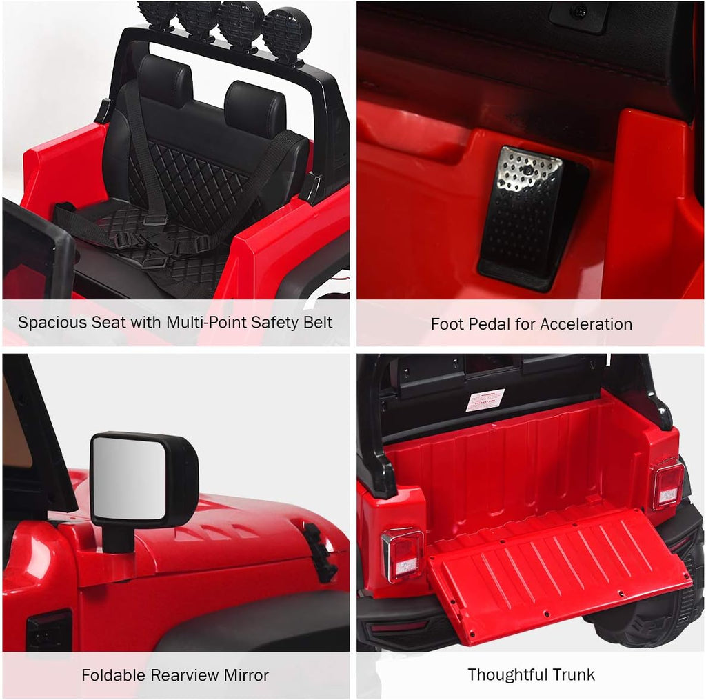 Costzon Ride on Car, 12V Battery Powered Electric Vehicle w/Parent Remote Control, Spring Suspension, Storage, 3 Speeds, LED Light, MP3, Music, USB & AUX Port, Electric Car for Kids (Red)