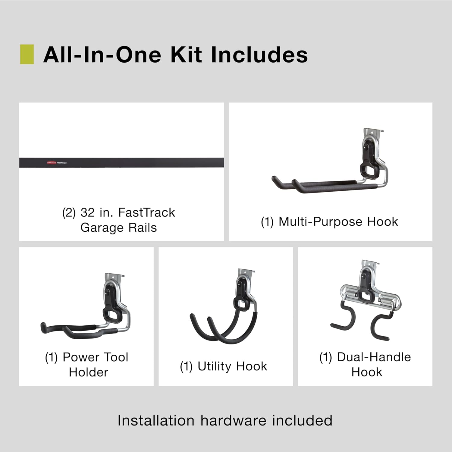 Rubbermaid FastTrack Garage Storage System Tool Hanging Kit, Wall Mount Holder for Garden Lawn Tools/Garage/Home Organization