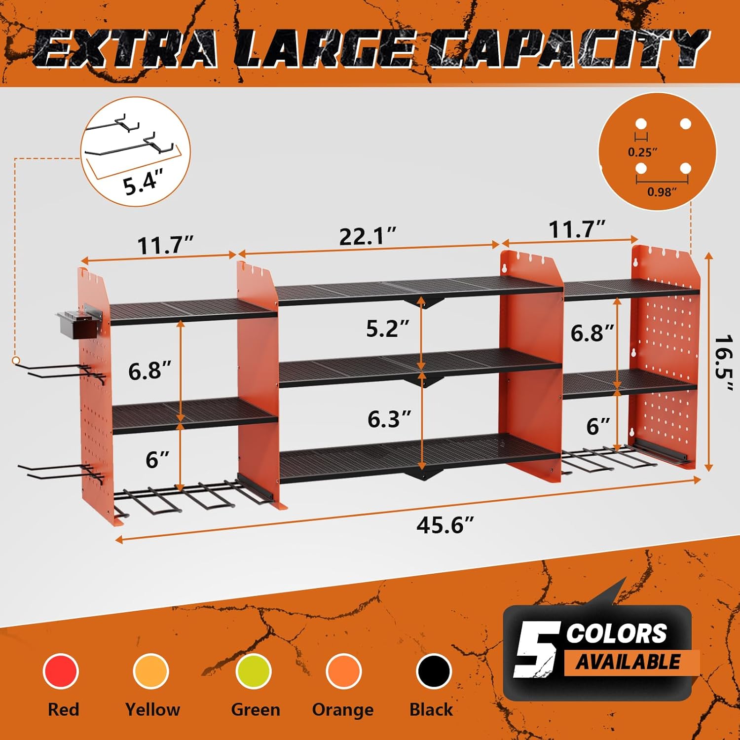 Power Tool Organizer Wall Mount, Expanded Width Garage Storage 3 Layer Heavy Duty Power Tool Storage Rack, 45.5" Battery Tools Holder with Charging Station Shelf