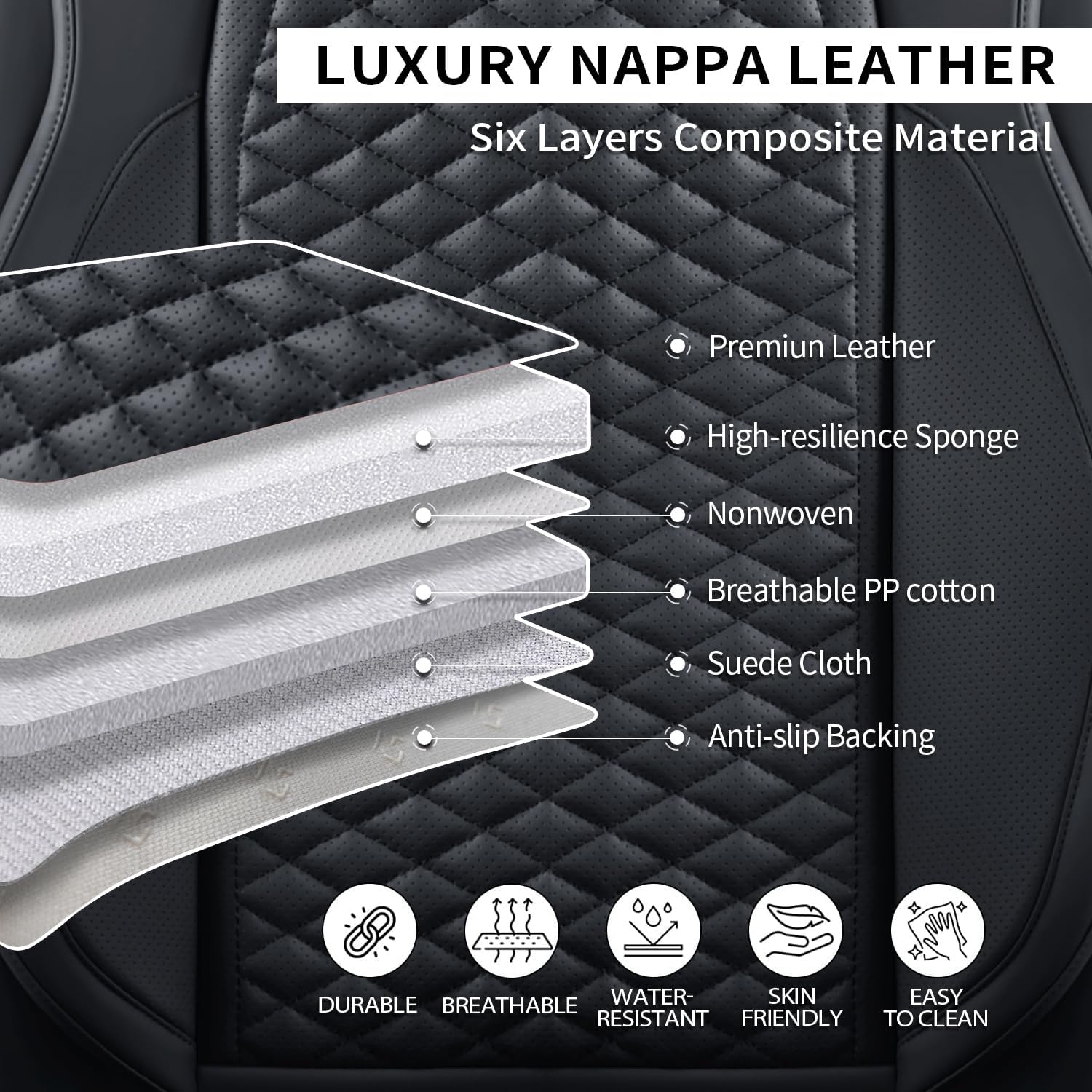 Car Seat Covers Full Set Leather Seat Covers Automotive Seat Covers Universal Car Seat Cover for Most Cars Black