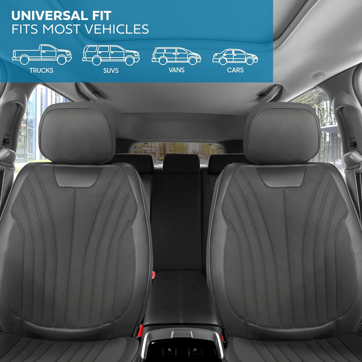 Elite Edition Faux Leather & Suede Seat Covers for Cars, Trucks, & SUV - 2 Charcoal Car Seat Covers for Front Seats - Universal Fit Car Accessories Automotive Interior Protector for Cars