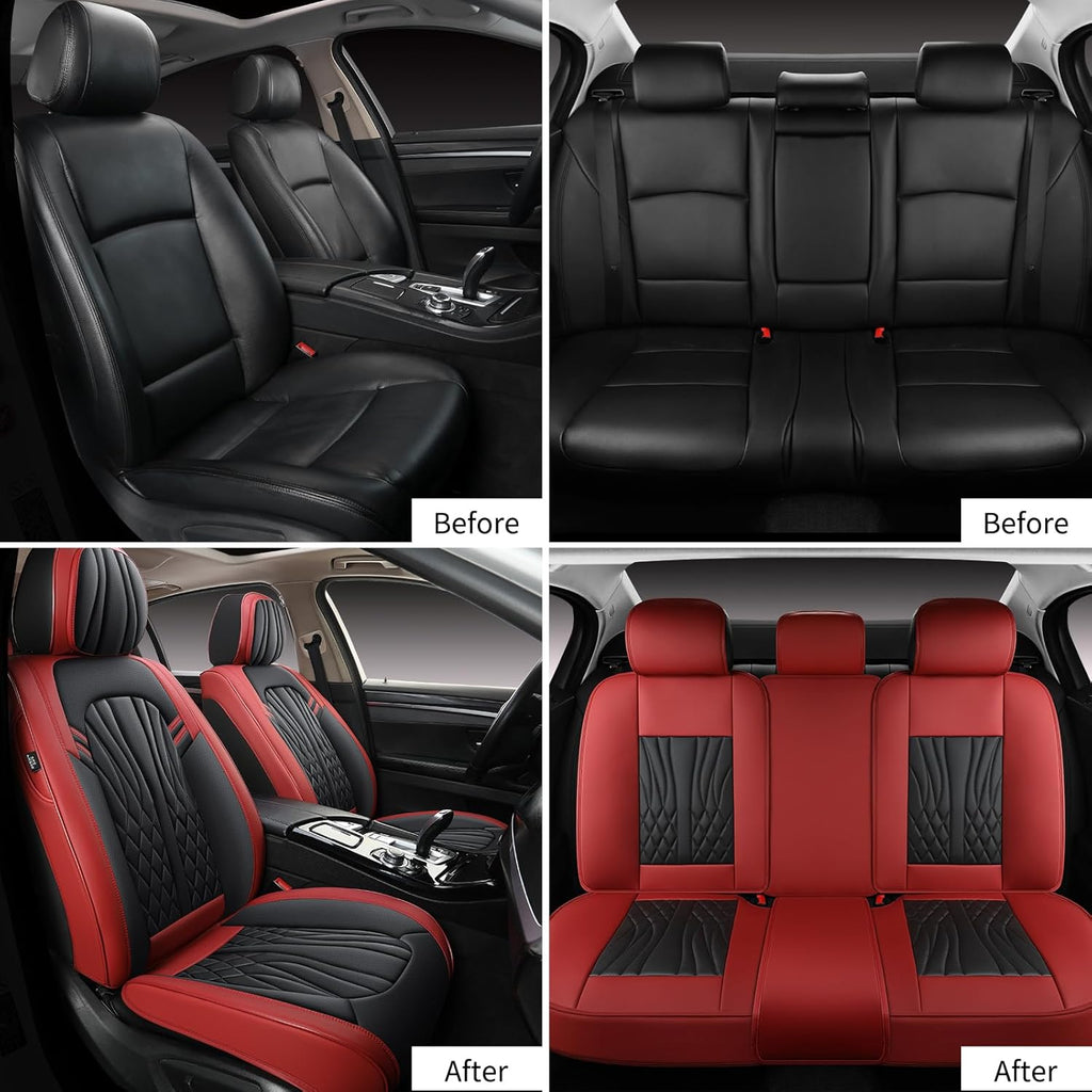 Leather Car Seat Covers,Car Seat Protector Waterproof,Seat Covers Full Set, Car Seat Protectors 5 Seats,Automotive Seat Covers Fit Most Cars Wine Red