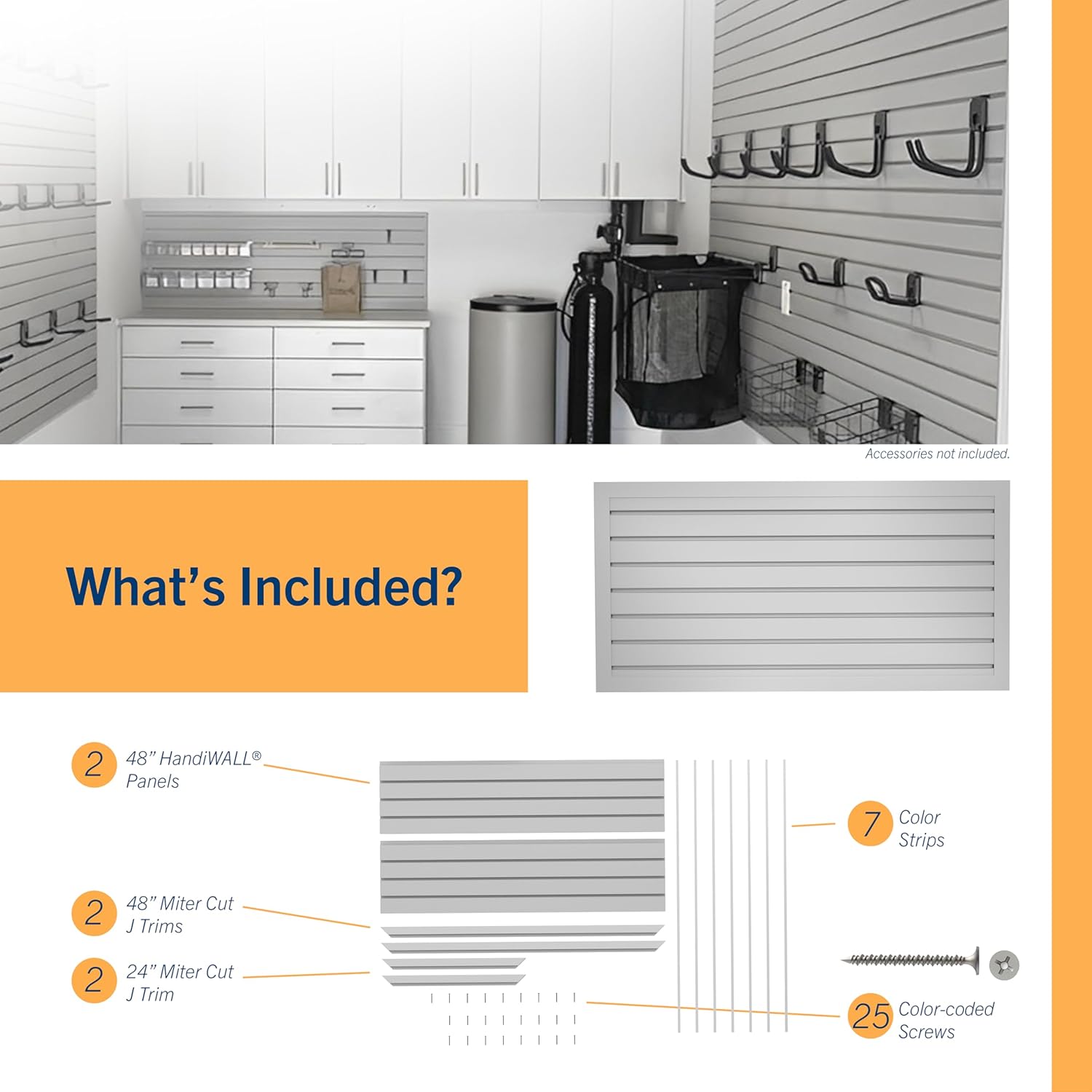 HANDIWALL (GRAY) PVC Slatwall Garage Wall Organizer, 4x2ft Heavy Duty Framed Slatwall Panel Storage Kit, Wall Mount Organizing Storage System For Slatwall Accessories