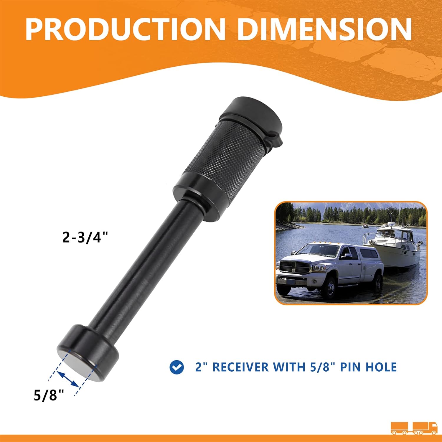 Trailer Hitch Locks, Hitch Lock with 5/8'' Pin Fits Class III IV 2" Hitch Receivers, Tow Hitch Lock with Anti-Rattle O-Rings for Trailer Truck Car Boat (1 Pack)