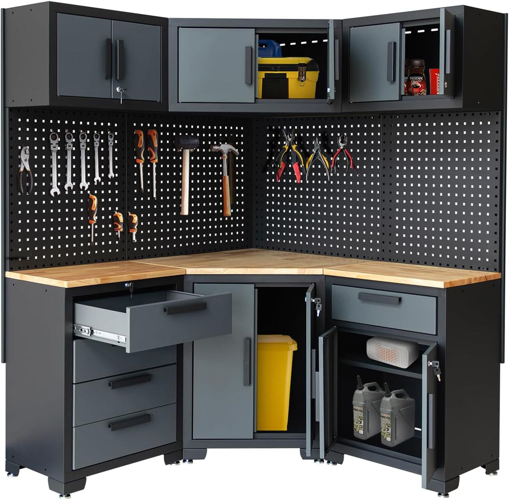 Garage Storage Cabinet System Corner Workshop Set 10-Pcs Garage Cabinets and Storage System for Tool Organization
