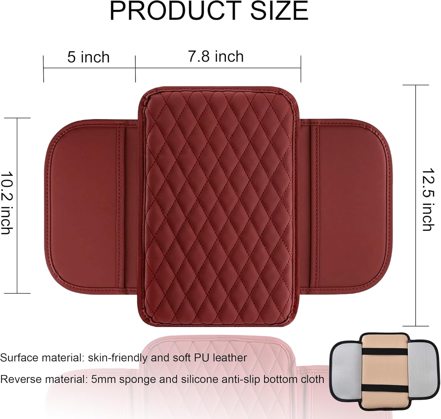 Car Center Console Cover, Upgraded Leather Armrest Seat Box Cover with 2 Storage Bags, Universal Waterproof Car Armrest Cover Cushion Comfortable Car Decor Accessories for Most Vehicles (Red)