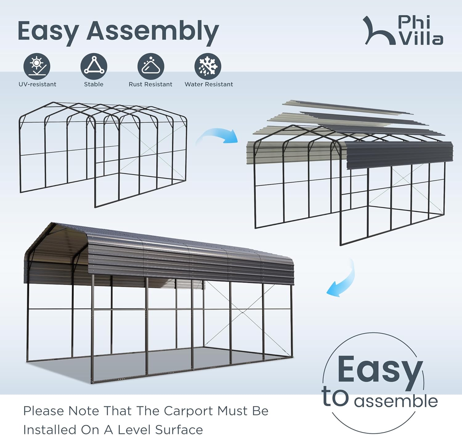PHI VILLA 25 x 14 ft Heavy Duty Metal Carport with Galvanized Steel Roof for RVs, Cars, Boats, and Tractors