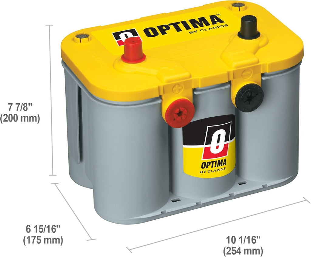 OPTIMA Batteries High Performance D34/78 YellowTop Dual Purpose Sealed AGM Car, Truck and SUV Battery, 750 CCA, Dual Terminal, Maintenance Free, Versitile Mounting