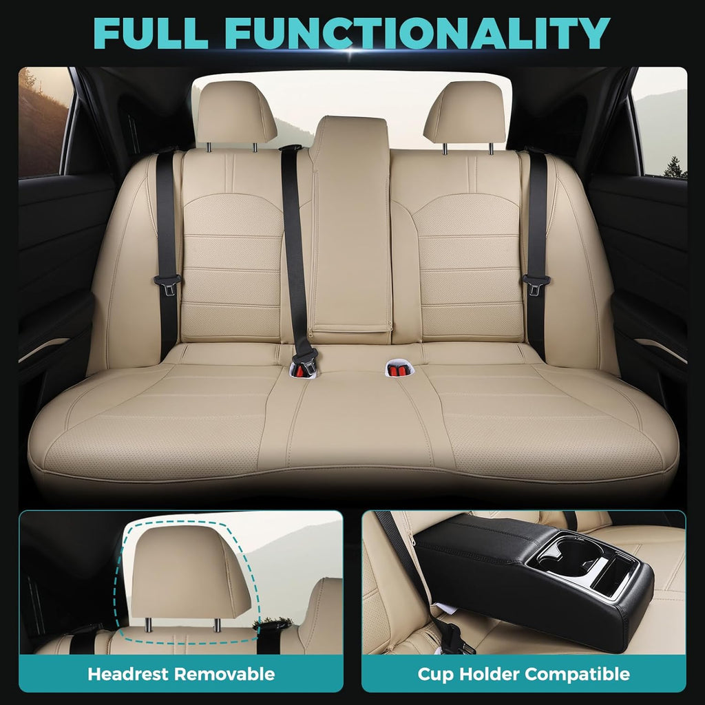 for Toyota Camry Seat Covers Hybrid XLE XSE 2018 2019 2020 2021 2022 2023 2024 - Custom Car Seat Covers Full Set, Leather Seat Cover for Cars, Waterproof Breathable Cushion Protectors Beige