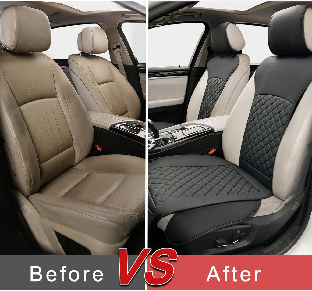 2 Pack Leather Front Seat Covers, Universal Sideless Car Seat Protectors, Waterproof Automotive Seat Cover for Most Cars Trucks SUV(Black)