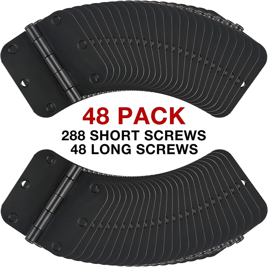48 Pack Rounded Matte Black Door Hinges 3.5 Inch 5/8" Radius for Interior 3 1/2" Flat Iron Bifold Residential Standard Bedroom Indoor for Doors 3 ½"Hardware House Home Decor Essentials Accessories