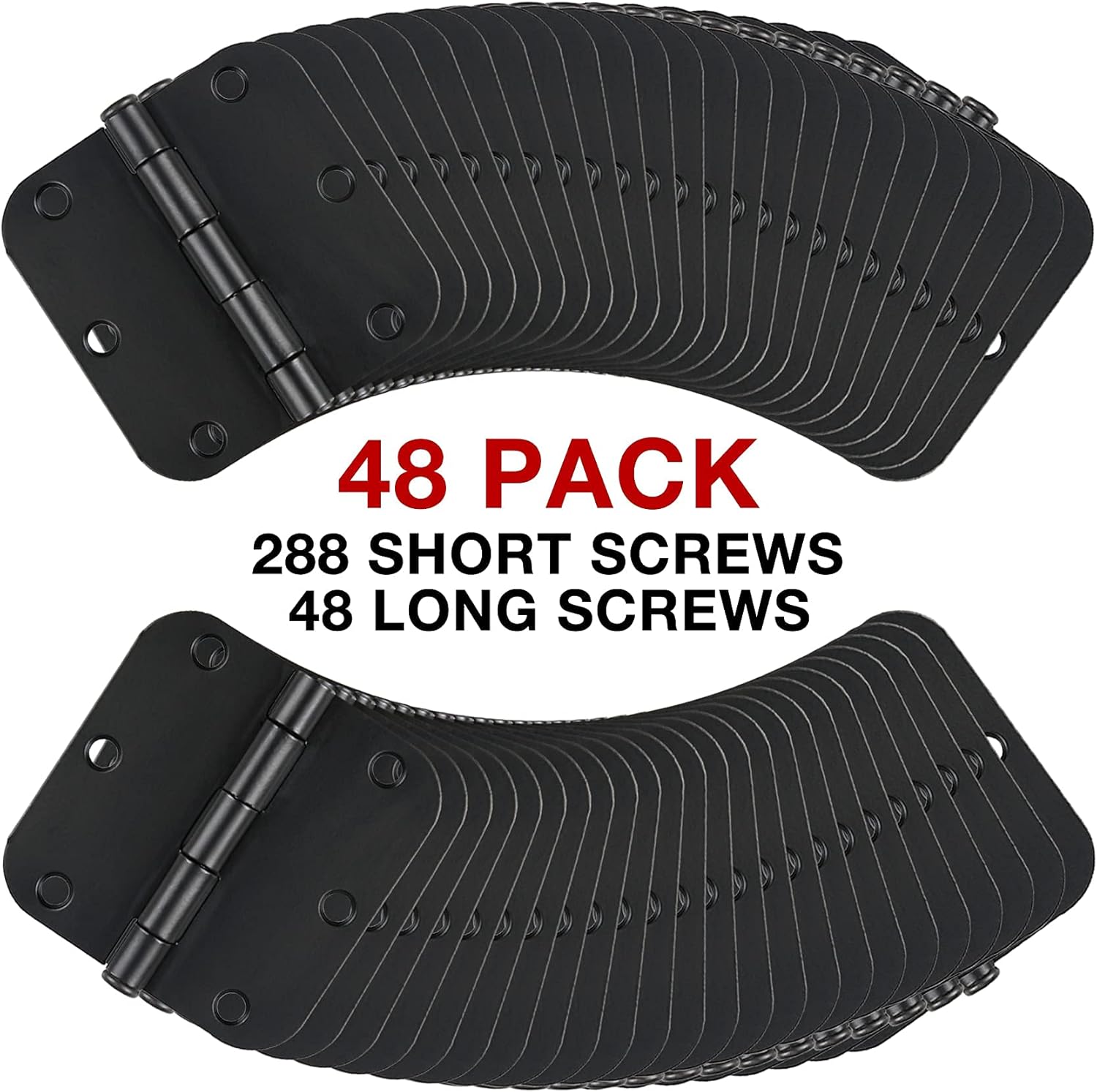 48 Pack Rounded Matte Black Door Hinges 3.5 Inch 5/8" Radius for Interior 3 1/2" Flat Iron Bifold Residential Standard Bedroom Indoor for Doors 3 ½"Hardware House Home Decor Essentials Accessories