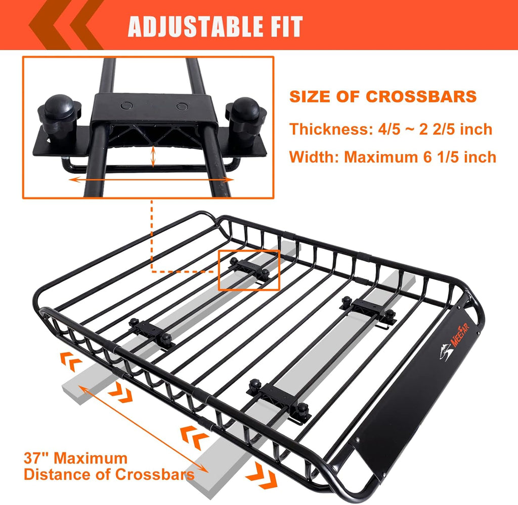 MeeFar Roof Rack Carrier Basket Universal Rooftop 51" X 36" X 5" + Waterproof Bag 15 Cubic Feet (44" 34" 17"), and Cargo Net with Attachment Hooks, Ratchet Straps