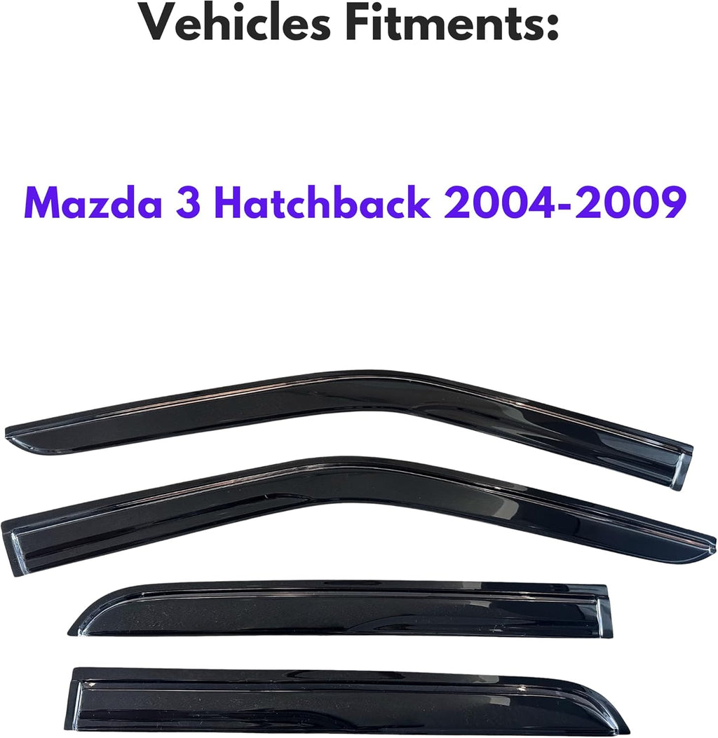 KPY Window Visor Compatible with Mazda 3 Hatchback 2004-2009, 4PC Rain Guard Side Window Vent Deflectors Tape-On Mugen Style, 2004 2005 2006 2007 2008 2009
