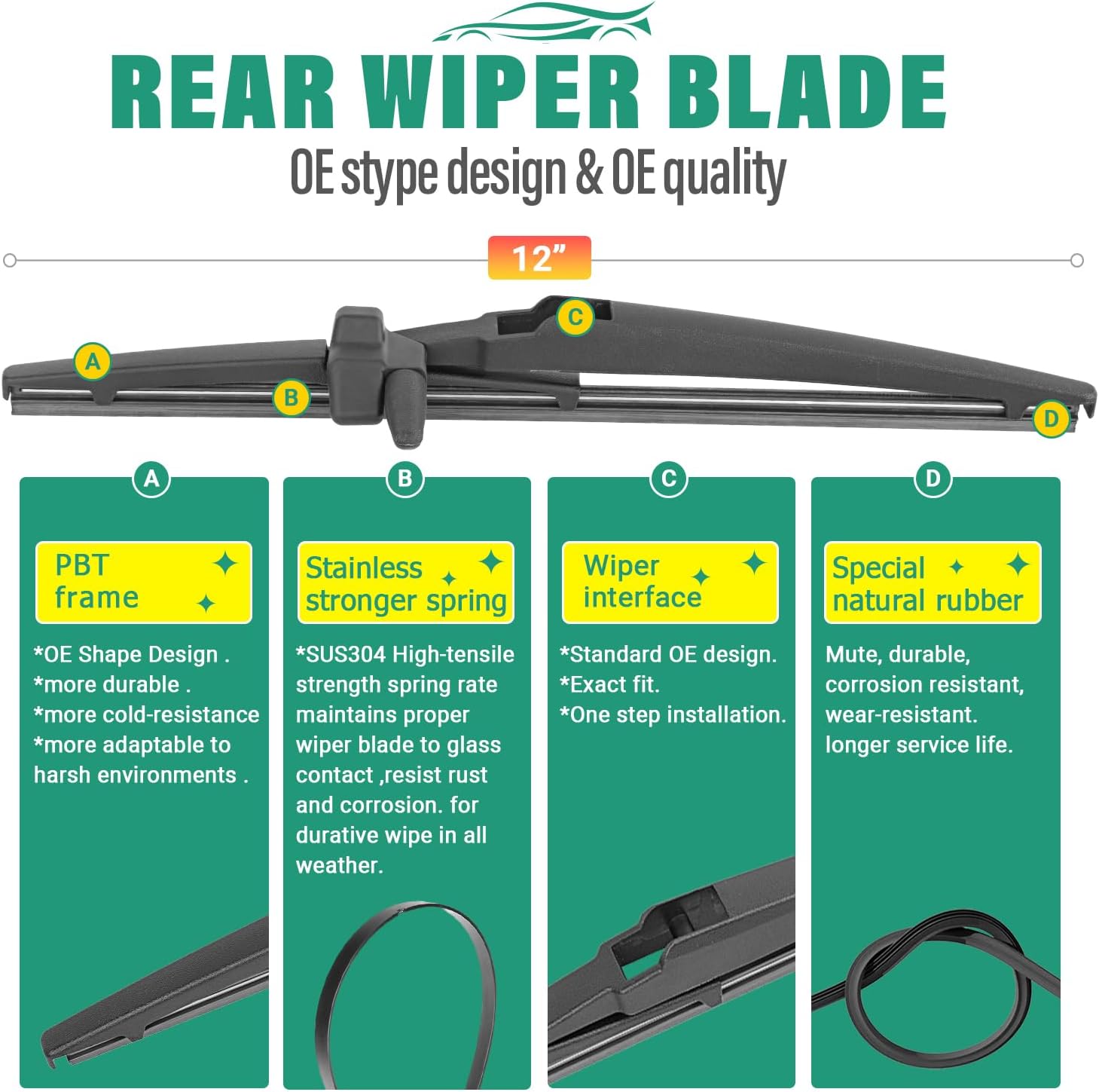 22" 20" 12" Windshield Wiper Blades Replacement for Toyota 4Runner 2003 2004 2005 2006 2007 2008 2009 4 Runner Premium All Weather Front Rear Wipers Set - OEM Quality (Pack of 3)