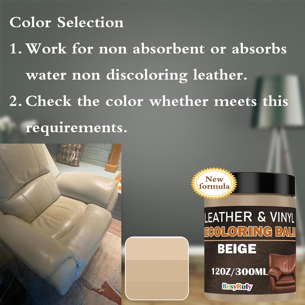Beige Leather Repair Kit for Furniture Vinyl Car Interior Steering Wheel Car Seats Color Restorer Cream Leather Recoloring Balm Fade Better Couch Conditioner Scratch Stain Remover Dye Paint Sofa