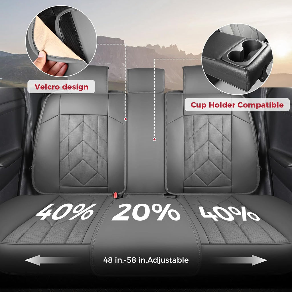 Grey Car Seat Covers Full Set - Waterproof Leather Car Seat Protector Universal Fit Forester Legacy Impreza Tucson Elantra Santa Fe Kona