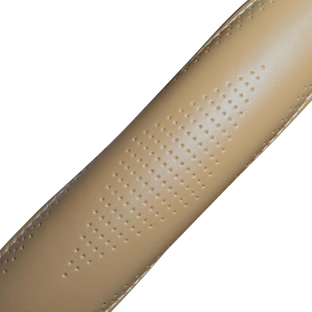 HAOKAY Top Grade Beige Genuine Leather Steering Wheel Cover Men Women, Luxury Steering Wheel Cover for Cars, SUVS and Trucks, Universal 14.5-15 inch