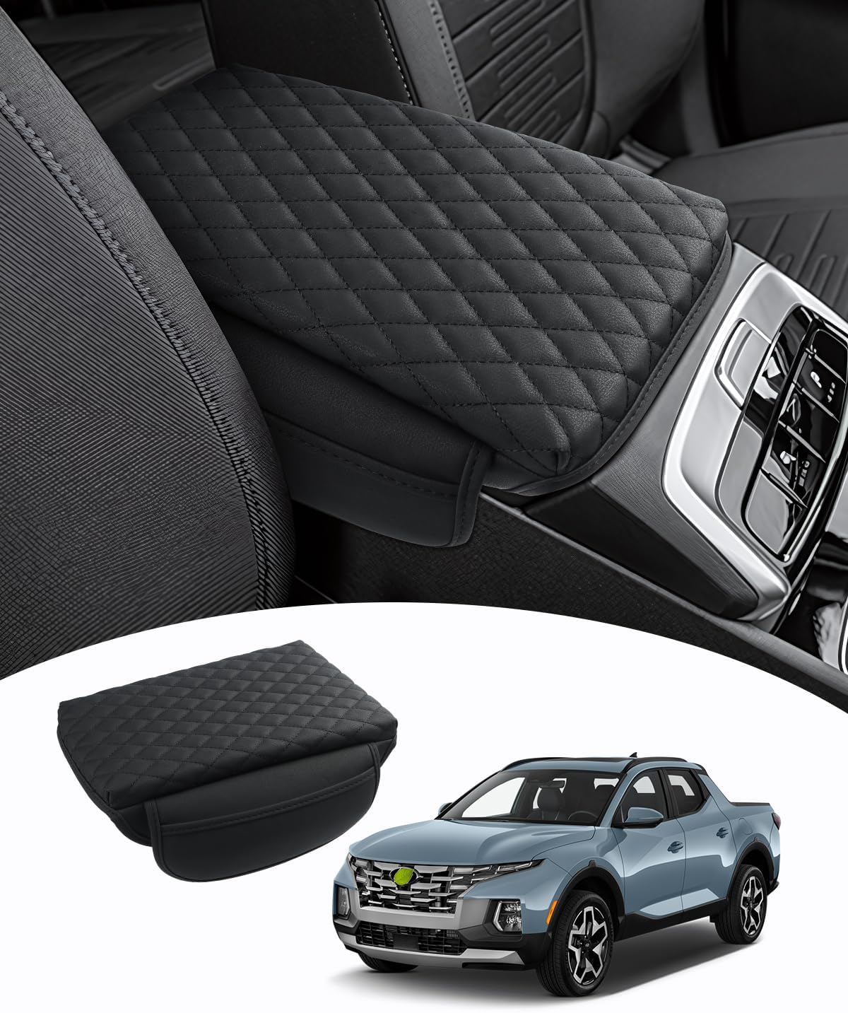Shademax Center Console Cover Custom Fit for Hyundai Santa Cruz 2022 2023 2024 2025 2026 Armrest Cover Cushion Pad Santa Cruz Accessories PU Leather Armrest Seat Box Protector with Pockets Storage Bag