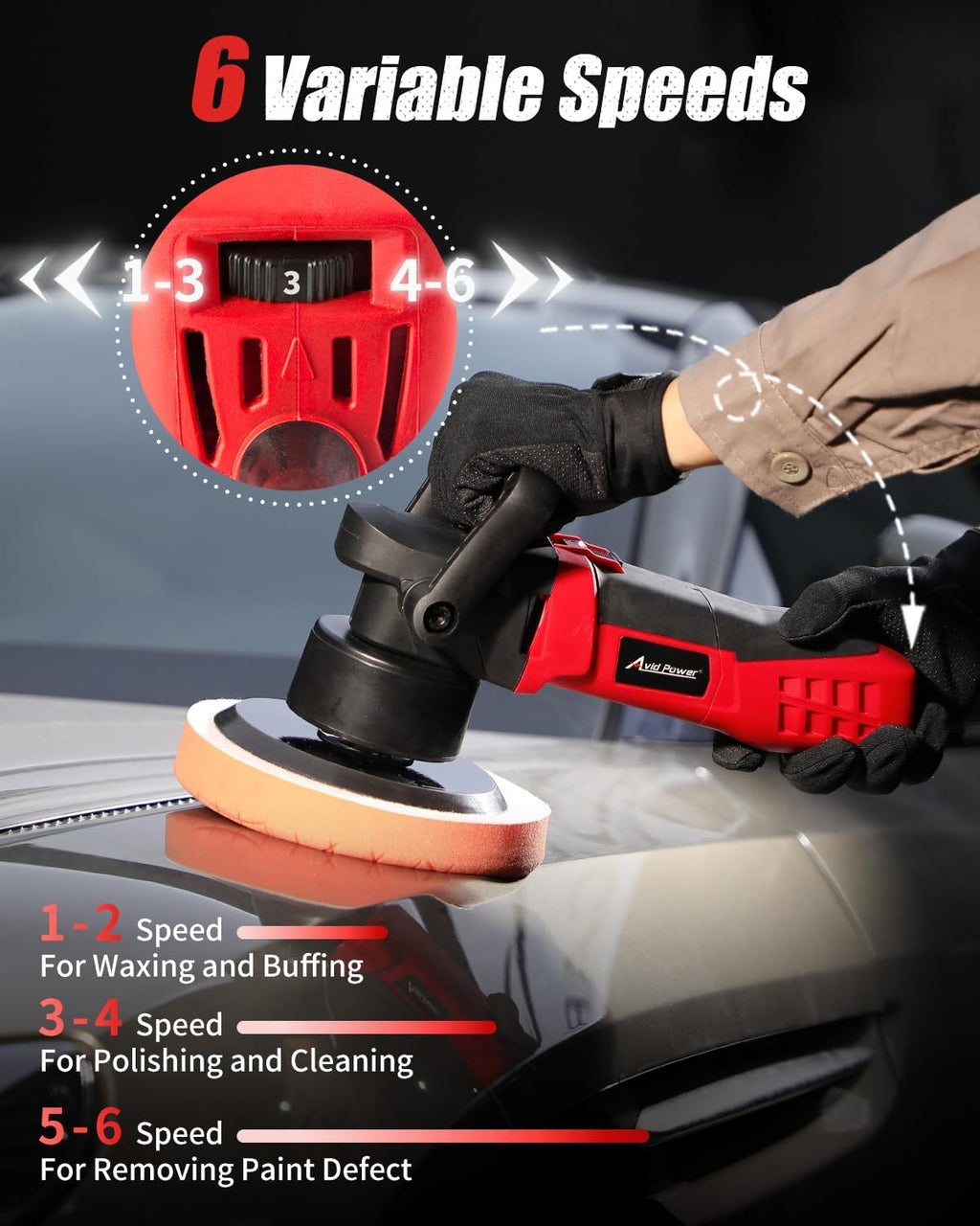 AVID POWER Buffer Polisher, 6-inch Dual Action/DA Polisher for Car Detailing, Random Orbital Car Buffer Polisher Waxer Kit with Variable Speed & 3 Polishing Pads