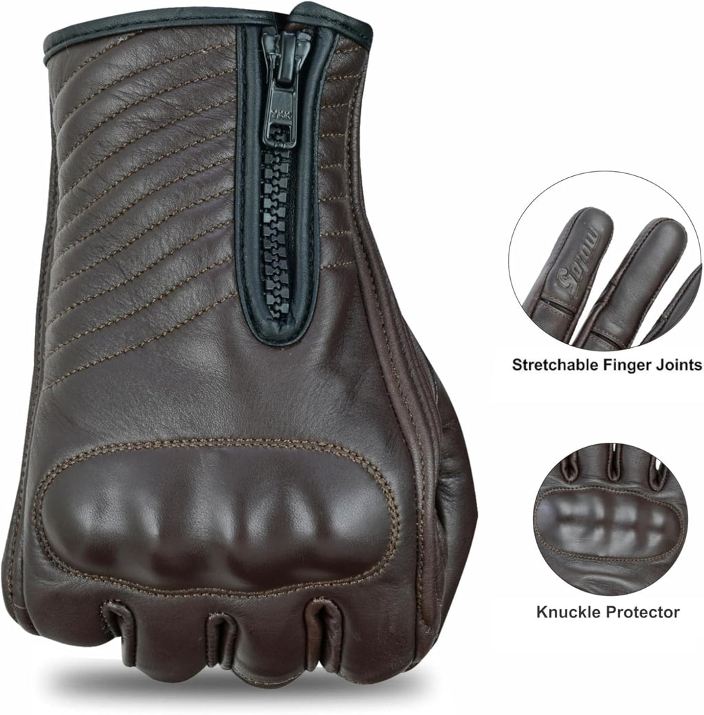 Full Finger Leather Motorcycle Gloves for Men & Women Touch Screen Gloves Premium Street Motorcycle Durable Protective Cruiser Biker Gel Leather Motorbike Gloves