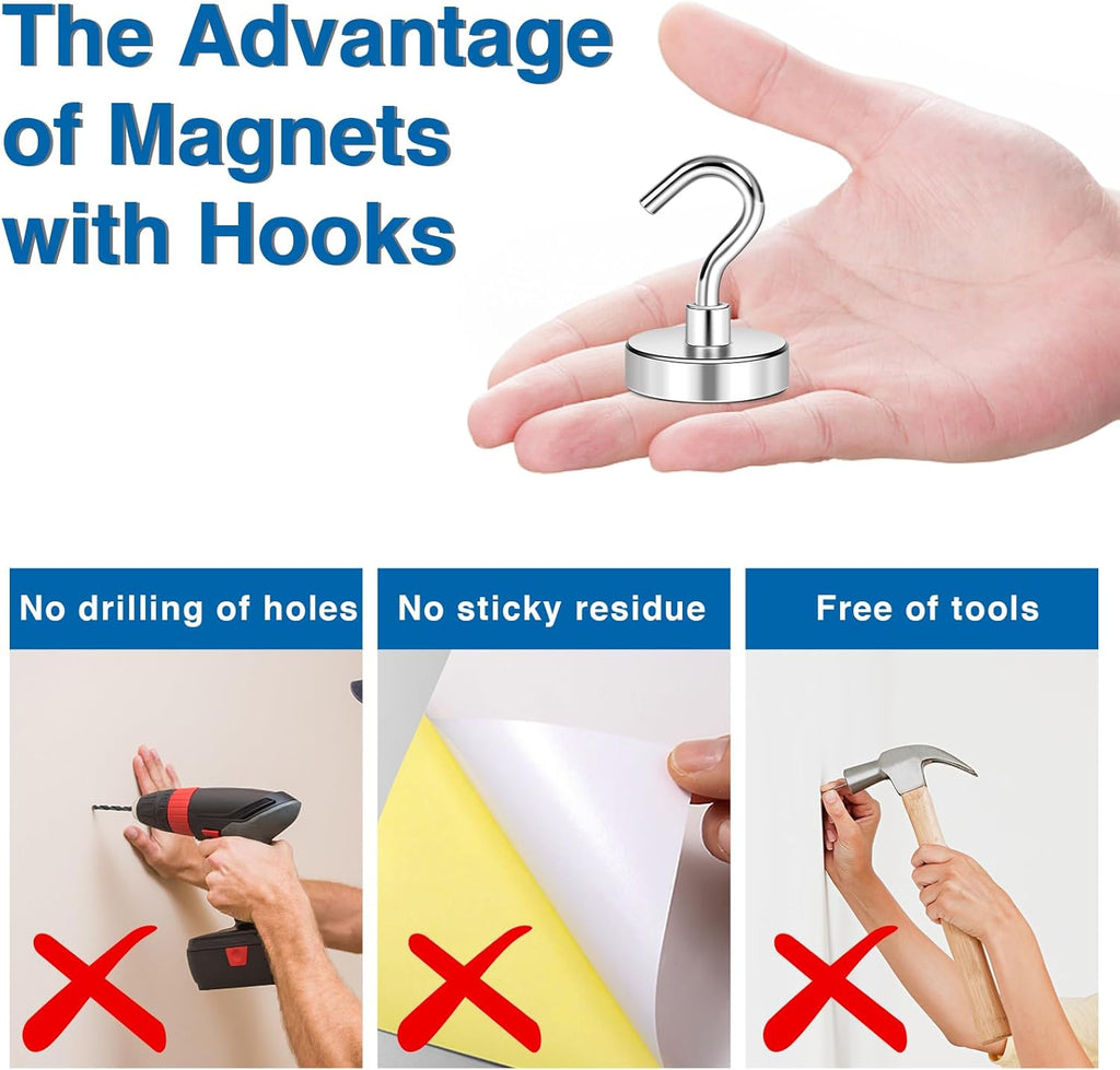 LOVIMAG Magnetic Hooks Havy Duty, 80LBS Strong Magnetic Hooks for Refrigerator, Neodymium Magnet Hooks for Hainging,Magnetic Hanger for Wall, Locker, Cruise Cabins, Grill, Metal Door- 6 Pack