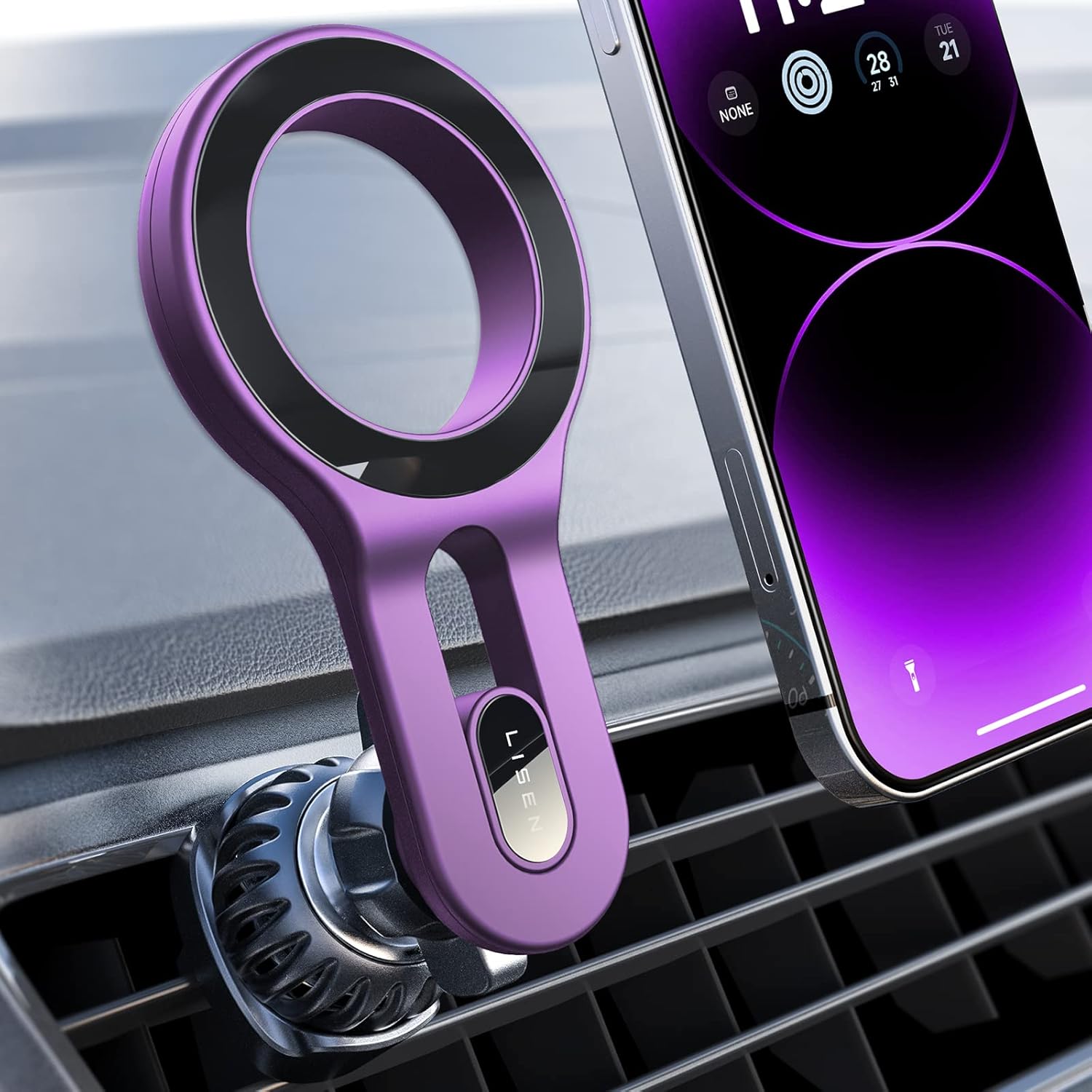 LISEN for iPhone 16 MagSafe Car Mount, [Quick Install] Magnetic Long Arm Mag Safe Car Phone Holder Vent, Car Accessories Gifts for Men Women Fit for iPhone 16 Pro Max 15 14 13 12 Plus Mini, Purple