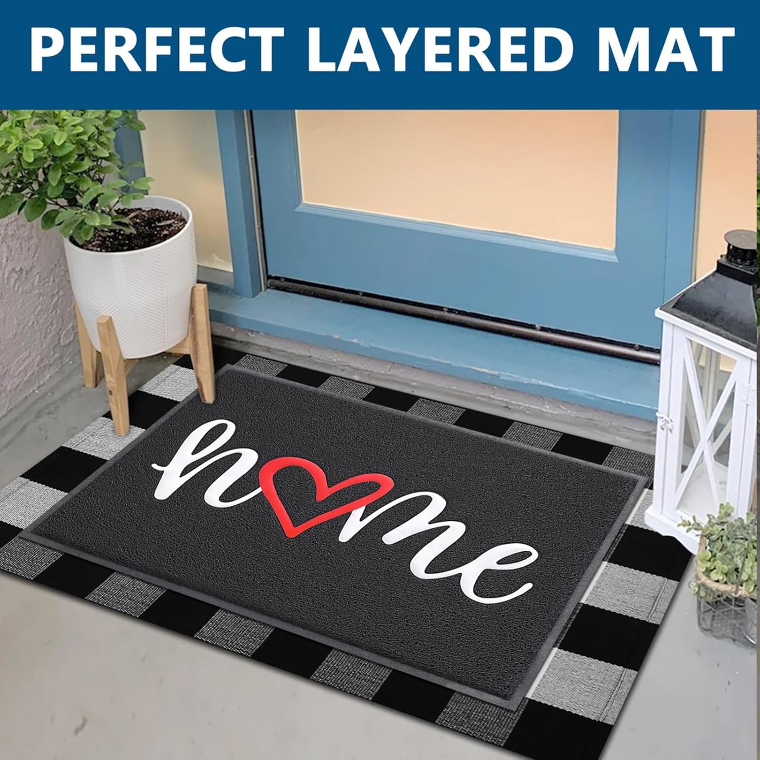 EARTHALL Door Mat Outside Inside Home Doormat, 32"x20", Durable Floor Mat Non Slip Mat Ultra Absorb Mud Easy Clean Front Doormat for Garage, Entryway, Patio, High Traffic Areas, Black