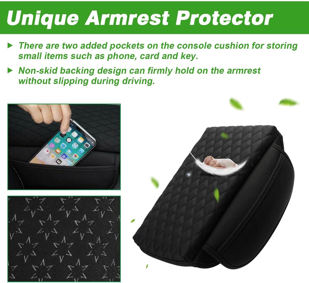 Shademax Center Console Cover Custom Fit for Hyundai Santa Cruz 2022 2023 2024 2025 2026 Armrest Cover Cushion Pad Santa Cruz Accessories PU Leather Armrest Seat Box Protector with Pockets Storage Bag