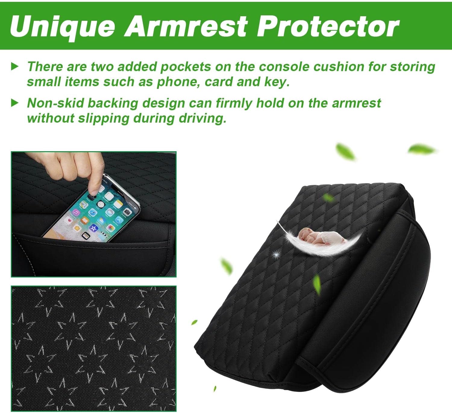 Shademax Center Console Cover Custom Fit for Hyundai Santa Cruz 2022 2023 2024 2025 2026 Armrest Cover Cushion Pad Santa Cruz Accessories PU Leather Armrest Seat Box Protector with Pockets Storage Bag