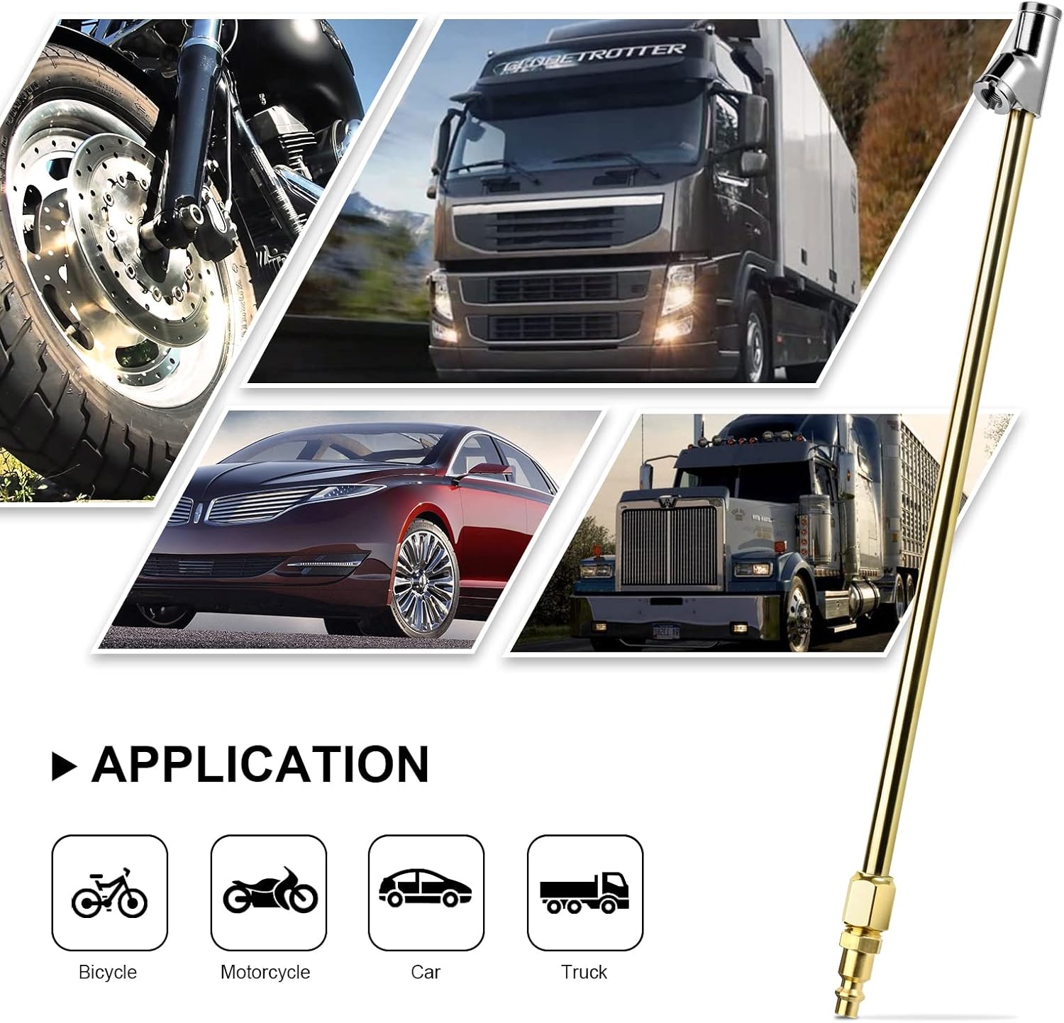 2-Way Connection 13.8" Extended Air Chuck Set, 1/4 in FNPT Straight Foot Dual Head Tire Inflate Chuck with Standard Brass Quick Plug, Tire Air Compressor Fill Kit for Truck RV Dually Tires