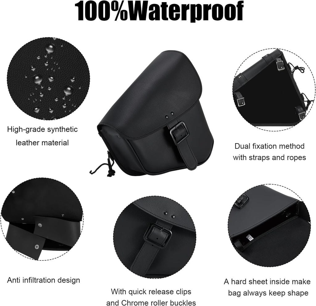 GARGOYLE BELLS Motorcycle Swing Arm Bag Solo Saddle Bags For Sportster Softail PVC Waterproof Motorcycle Luggage Bags for Motorcycle or Bike (Right Side, Black-Single Buckle)