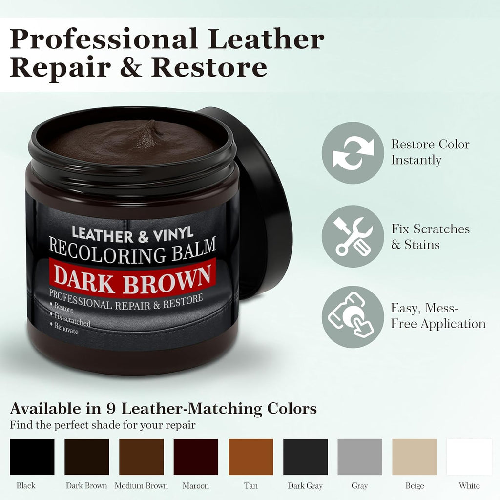 Leather Color Restorer, Leather Recoloring Balm, Scratch Remover, Leather Dye, Leather Paint, Leather Repair Kit for Furniture Couches Car Seats Shoes Bags, Dark Gray