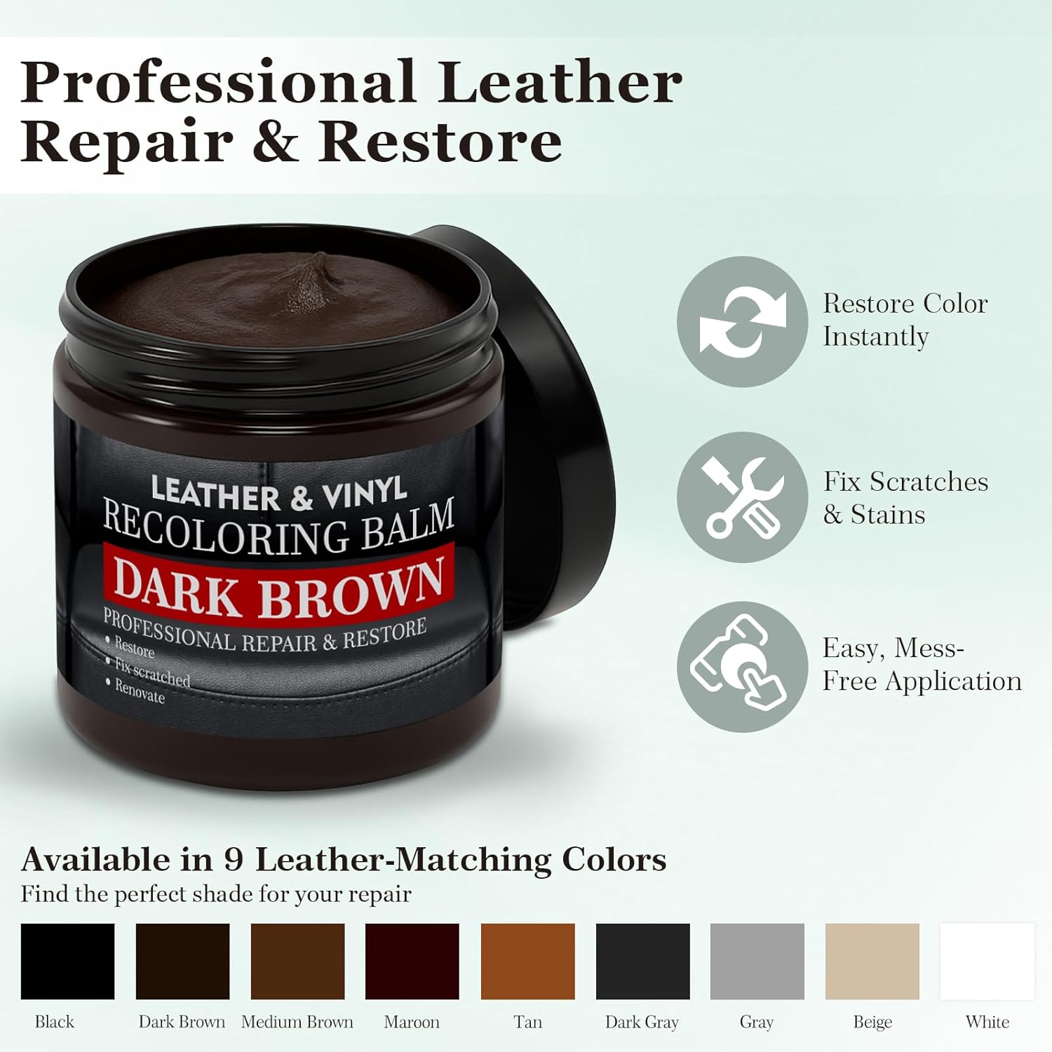 Leather Color Restorer, Leather Recoloring Balm, Scratch Remover, Leather Dye, Leather Paint, Leather Repair Kit for Furniture Couches Car Seats Shoes Bags, Black