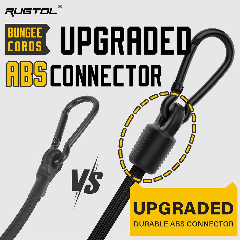 Upgraded Adjustable Bungee Cords with Hooks, 6 Pack Heavy Duty Outdoor Carabiner Bungee Cord, Black Super Elastic Bungee Straps Easily Adjust from 7" to 18", Great for Camping, Tarps, Bike Racks, Tent