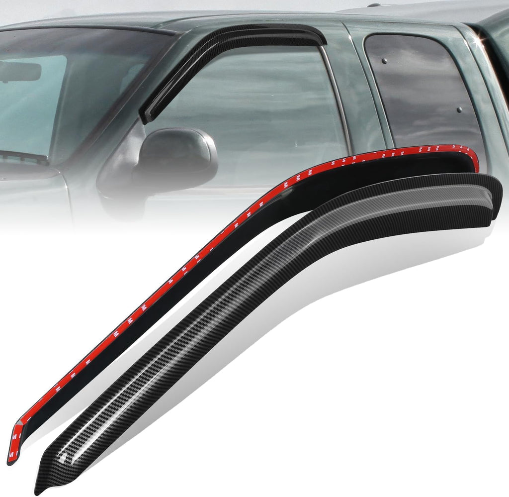 Auto Dynasty Set of 2 Carbon Fiber Pattern Window Visors Compatible with 1997 1998 1999 2000 2001 2002 2003 2004 Ford F150 F250 Heritage, Tape-On Rain Guards Shield Vent Shade Deflector Glossy Black