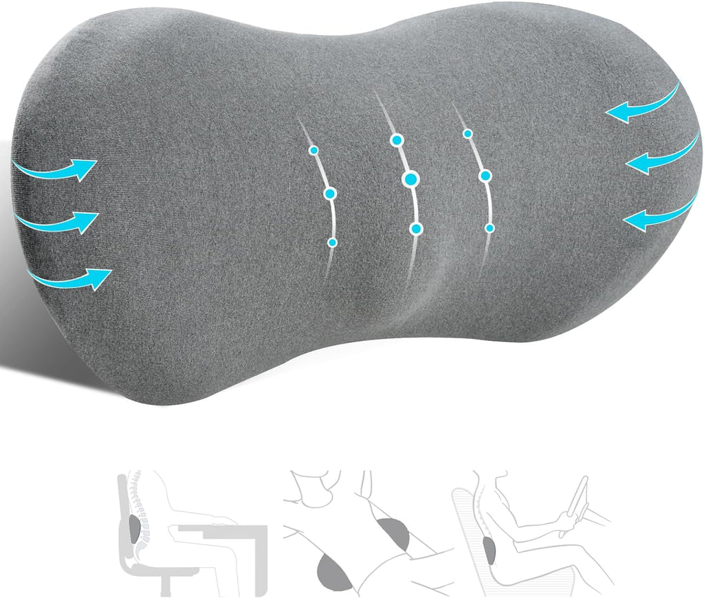 Lumbar Support Pillow, Lumbar Pillow for Low Back Pain Relief, Ergonomic Memory Foam Lumbar Pillow, Breathable & Detachable & Washable, Comfy Back Pillow for Office Chairs, Car Seats (Dk Grey, Cotton)