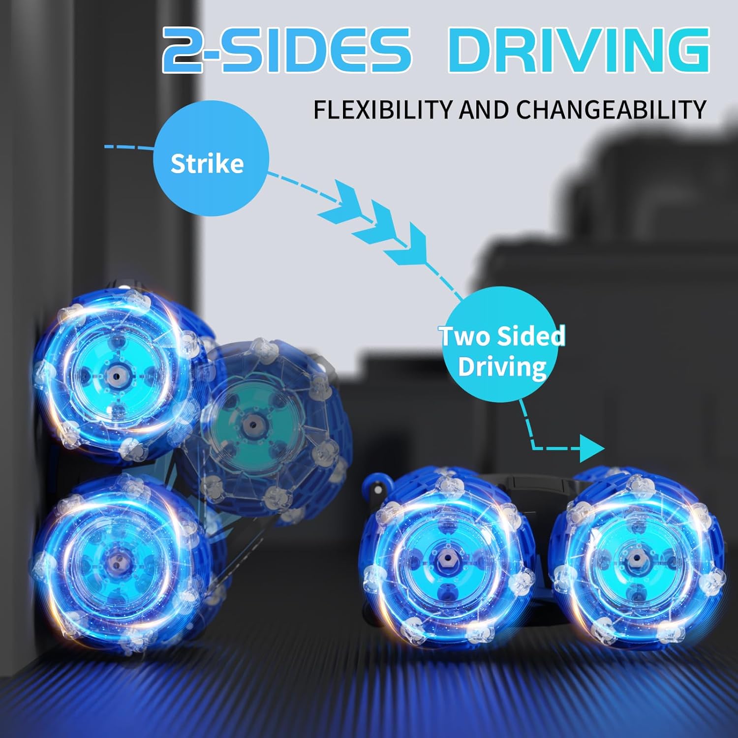 Remote Control Car, 2.4 Ghz 4WD Gesture Sensing RC Stunt Car, Double Sided 360° flip, with Cool Lights and Music, Birthday Present Toys Car for Boys SND Girls Aged 5-12 (Blue)