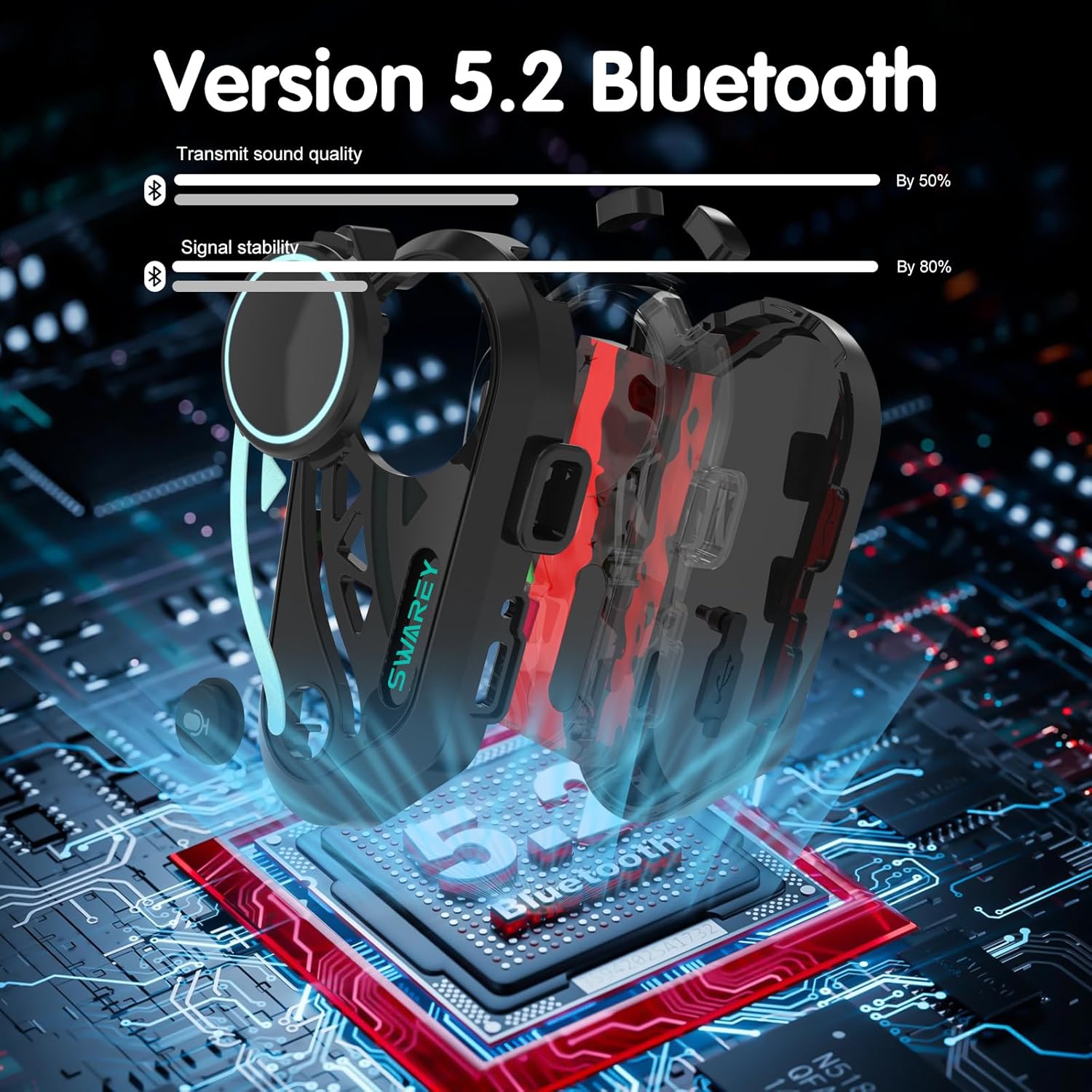 V8 Motorcycle Bluetooth Headset, Helmet Intercom with FM and Music Sharing Noise Cancelling DSP&CVC HiFi Stereo 1000M to 2000M Intercomunicador Moto (Dual Pack, 2X)