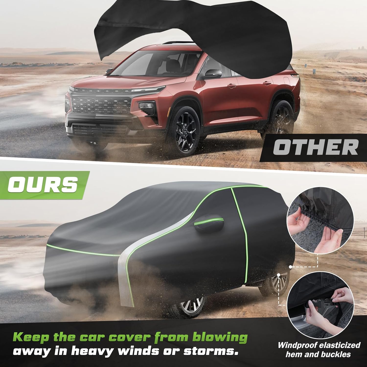 Mixsuper Liner Car Cover for Chevy Traverse 2009-2026, 7 Layers Full Car Cover All Weather Car Covers for Chevy Traverse, Waterproof Outdoor Cover with Zipper Door Reflective Strips